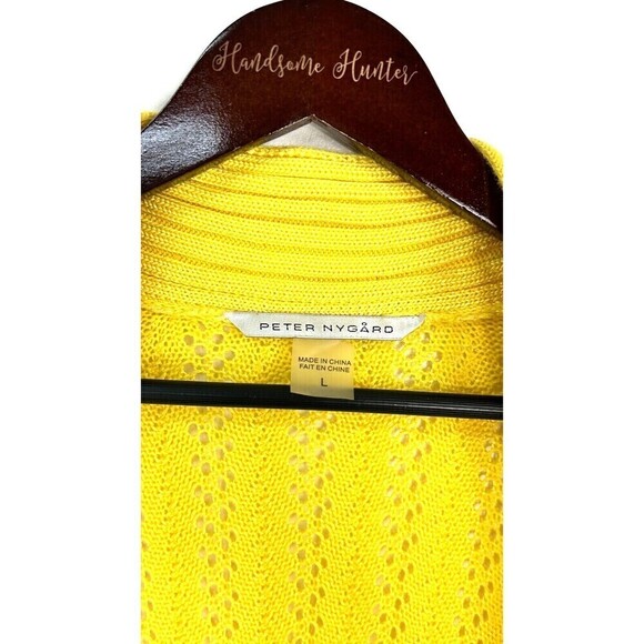 Peter Nygard Women Sz L Yellow Open Front Cropped Sweater Cardigan Open Knit U1 - Picture 9 of 10
